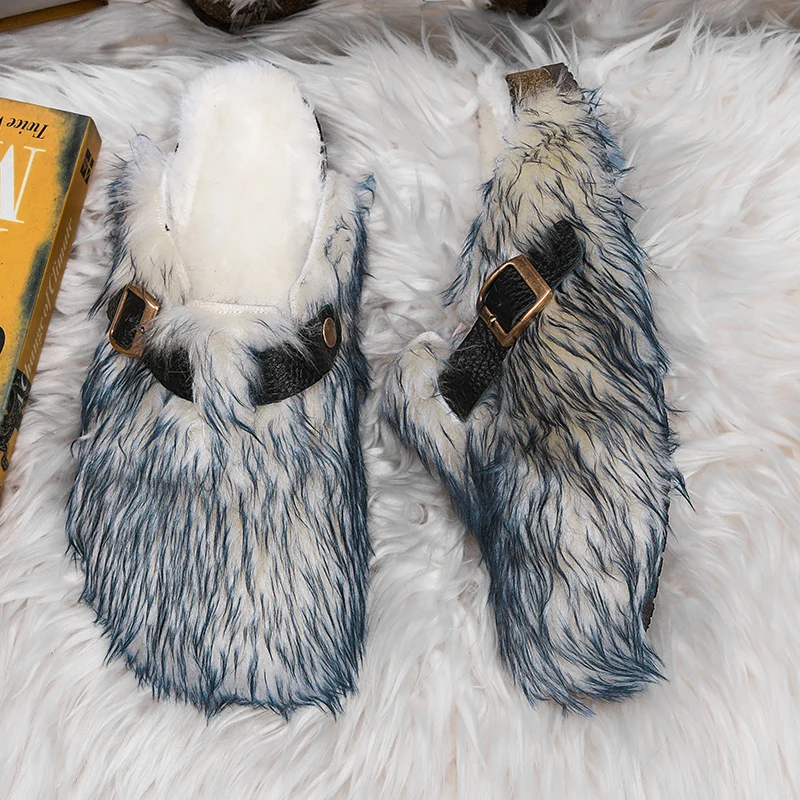 

Тапочки унисекс из искусственного меха, сандалии без шнуровки с пробковой подошвой и пряжкой, плюшевая домашняя обувь, домашняя зимняя обувь для женщин и мужчин