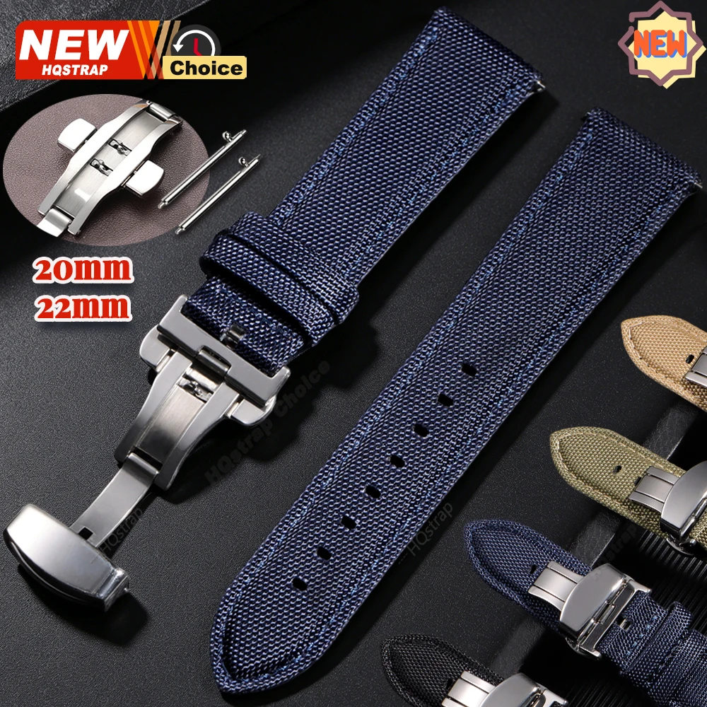 Neues schwarzes Segeltuch-Nylonarmband 20mm 22mm mit Butterfly-Verschluss für Omega-Armband, Samsung Galaxy und Huawei Uhrenarmband