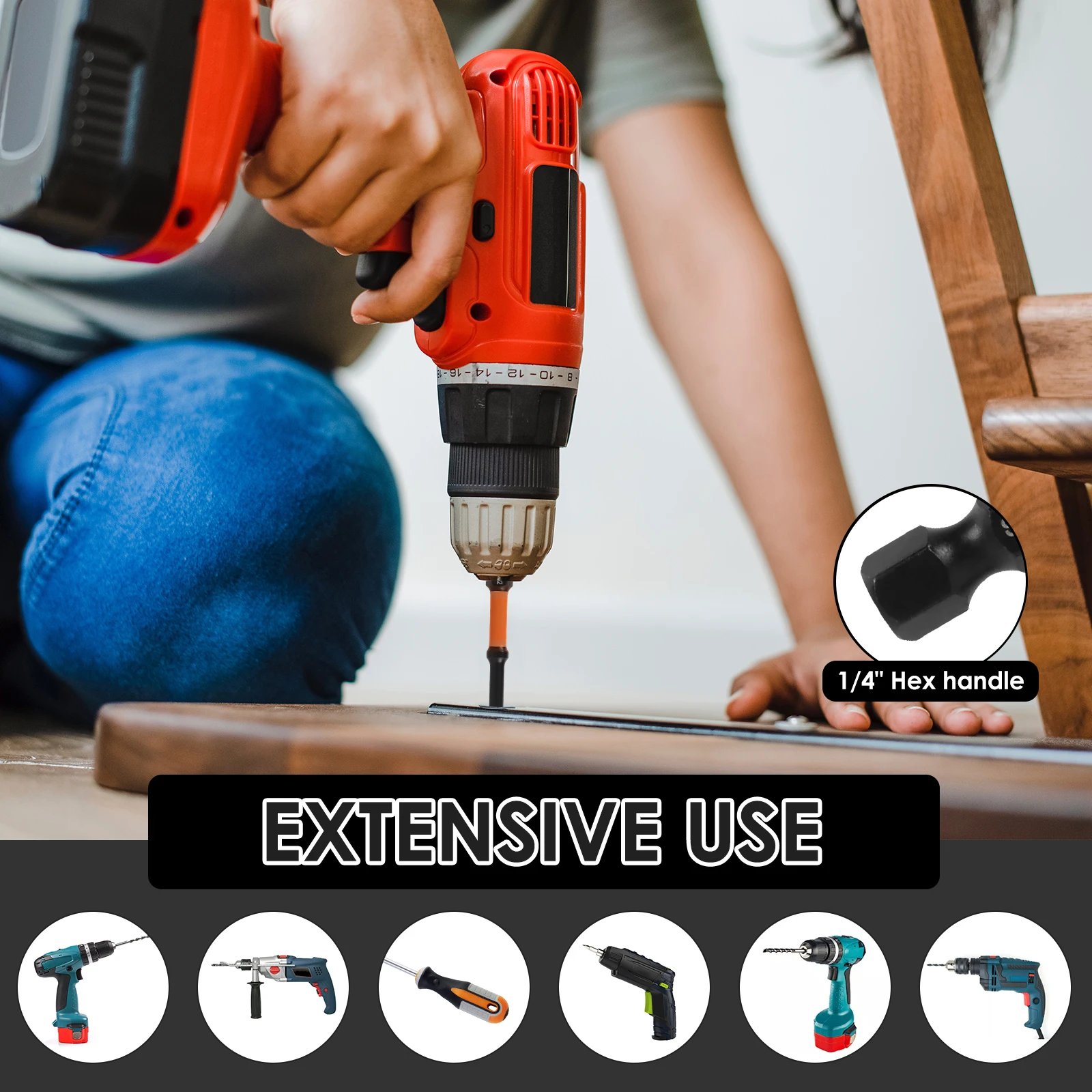 ชุดดอกไขควงหกเหลี่ยมแบบกระแทก อัลเลน วิงค์ พร้อมดอกสว่าน ขนาดเมตริกและ SAE 1/4 นิ้ว ก้านหกเหลี่ยม เหล็ก S2 ปลายดอกสว่านกลึงด้วยเครื่อง CNC พร้อมแม่เหล็ก หัวหกเหลี่ยมแบบกระแทก