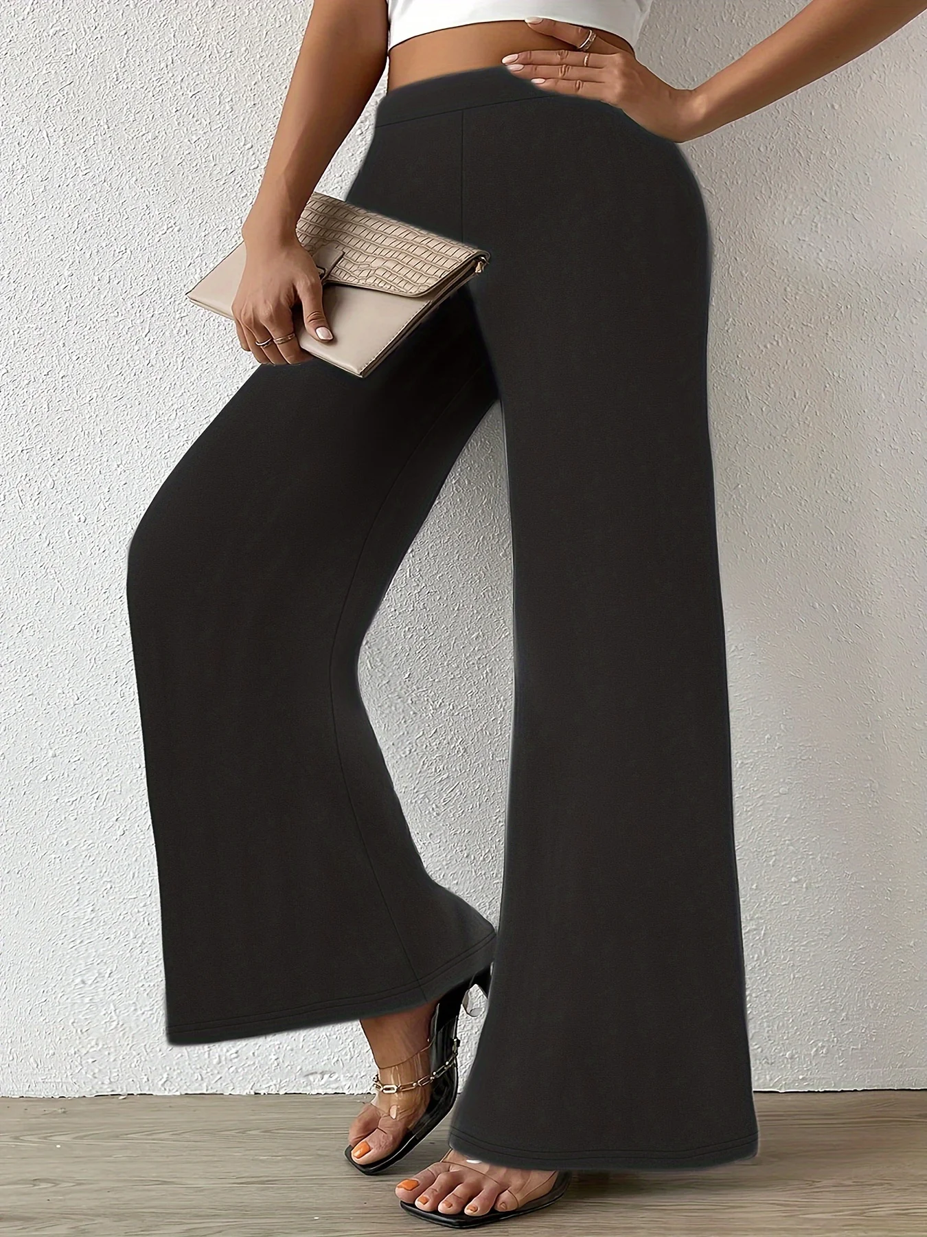 

Женские Элегантные повседневные брюки из трикотажной ткани с широкими штанинами, большие размеры, лето 2024