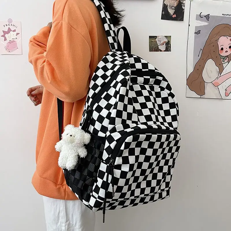 BOMO Plaid Print Womens Backpack Fashion Collegiate Style High Capacity Backpacks for Ladies Autumn Versatile Casual Female Bag