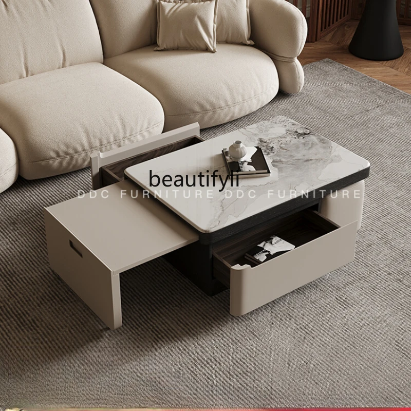 

Italian minimalist square rock slab coffee table simple modern living room household storage tea table