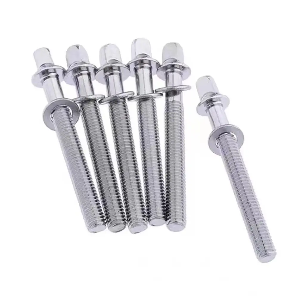 6Pcs New Strong Drum Tension Rods M5 Metal Drum Lug Bolts 5mm with Washers Drum Tight Screw for Jazz Drums Repair
