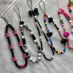 Love Beads Phone Chain Sweet Bowkont Hanging Rope Camera Lanyard Anti-lost Wrist Straps Bag Accessories