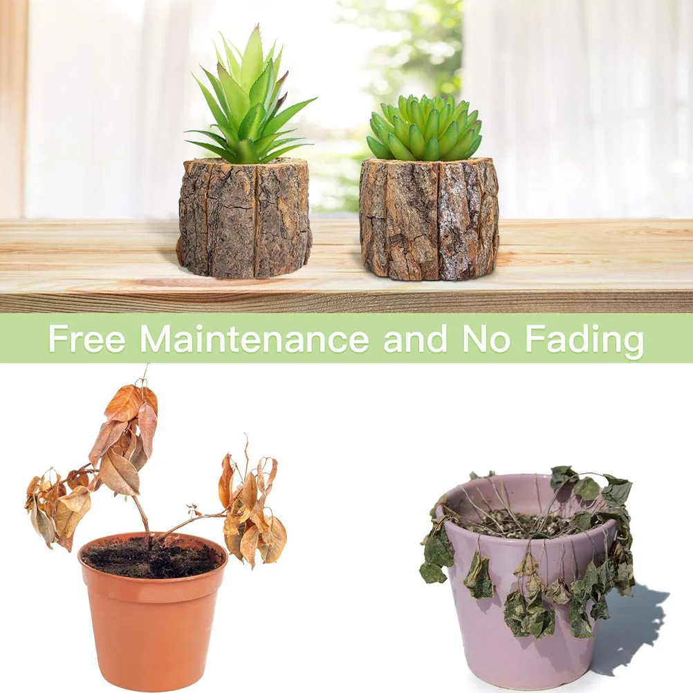 

2pcs Natural Wooden Basin Simulation Succulent Mini Potted Bonsai Artificial Plant Decor Desktop Ornament For Home Office Gift