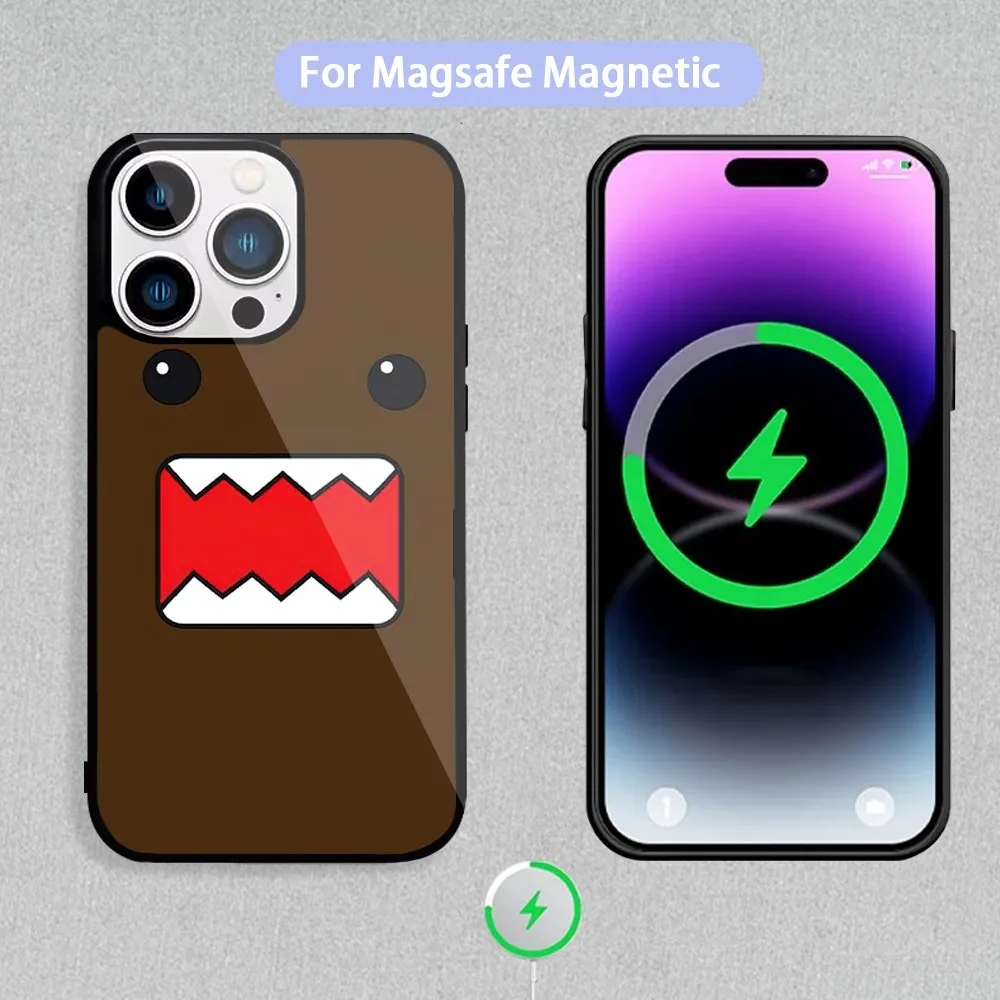 Cartoon Domo-kun Phone Case For Magnetic Inductive Charging iPhone 11 12 13 14 15 Max Pro Mini Plus Shell