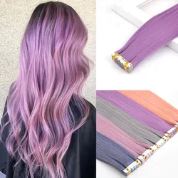 Extensões adesivas invisíveis do cabelo, fita colorida sintética, extensão do cabelo, rosa, roxo, azul, colorido, 10 PCes pelo bloco