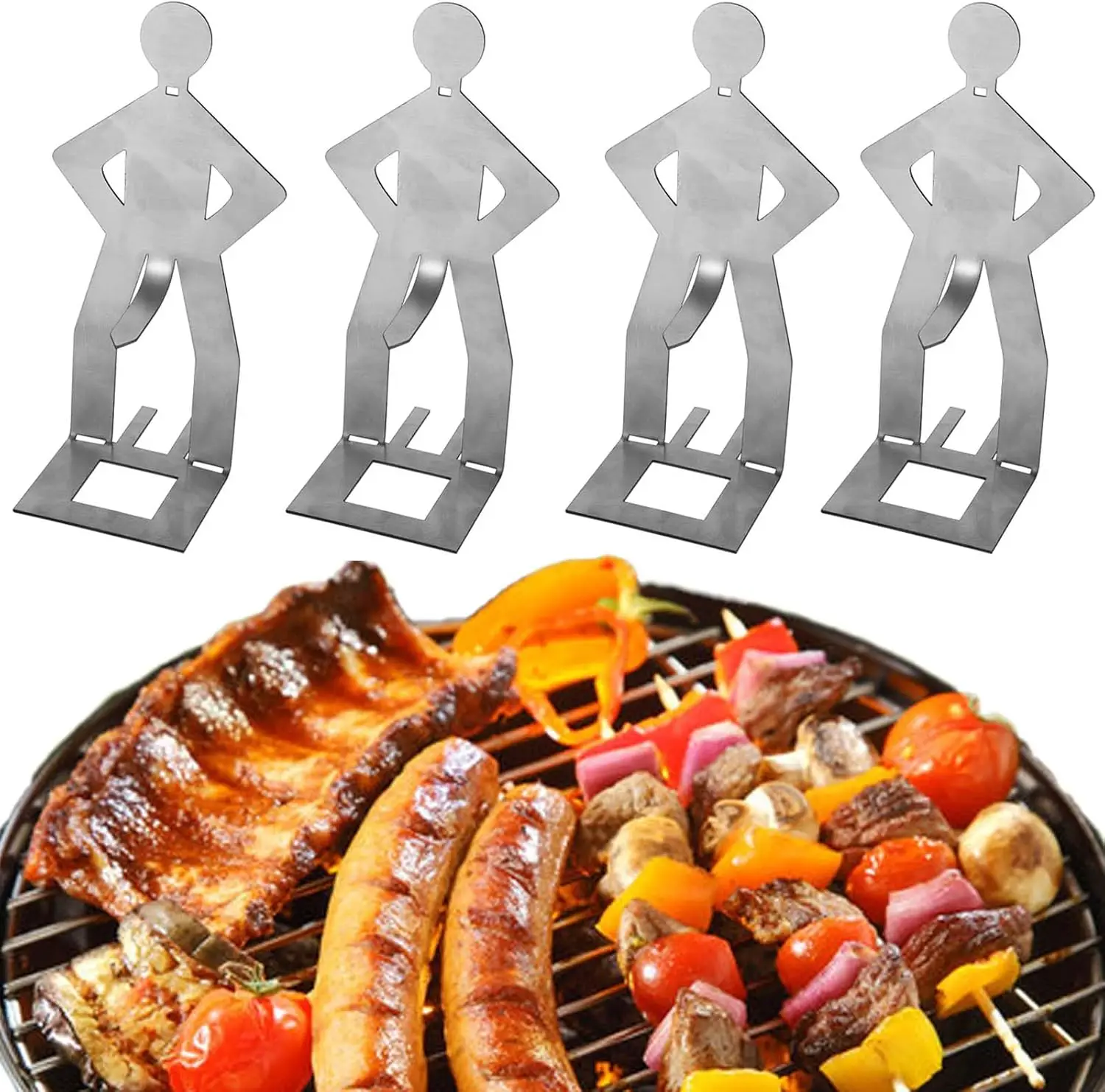 1-10Pcs Stainless Steel Outdoor BBQ Sausage Hanging Rack Independent Packaging Humanoid Barbecue Sausage Holder for Easter