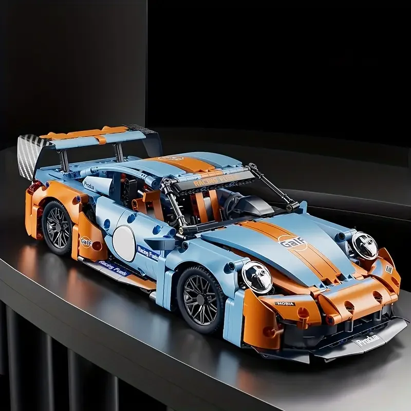 1258-delige blauwe racewagen DIY-modelbouwstenen, creatieve educatieve blokken ontworpen voor jongeren en volwassenen, woondecoratie, verjaardagscadeaus, kerstcadeaus