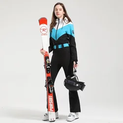 Conjuntos de esquí de una pieza para mujer, traje de esquí ajustado, monos cálidos para Snowboard al aire libre, ropa impermeable a prueba de viento, invierno, 2025