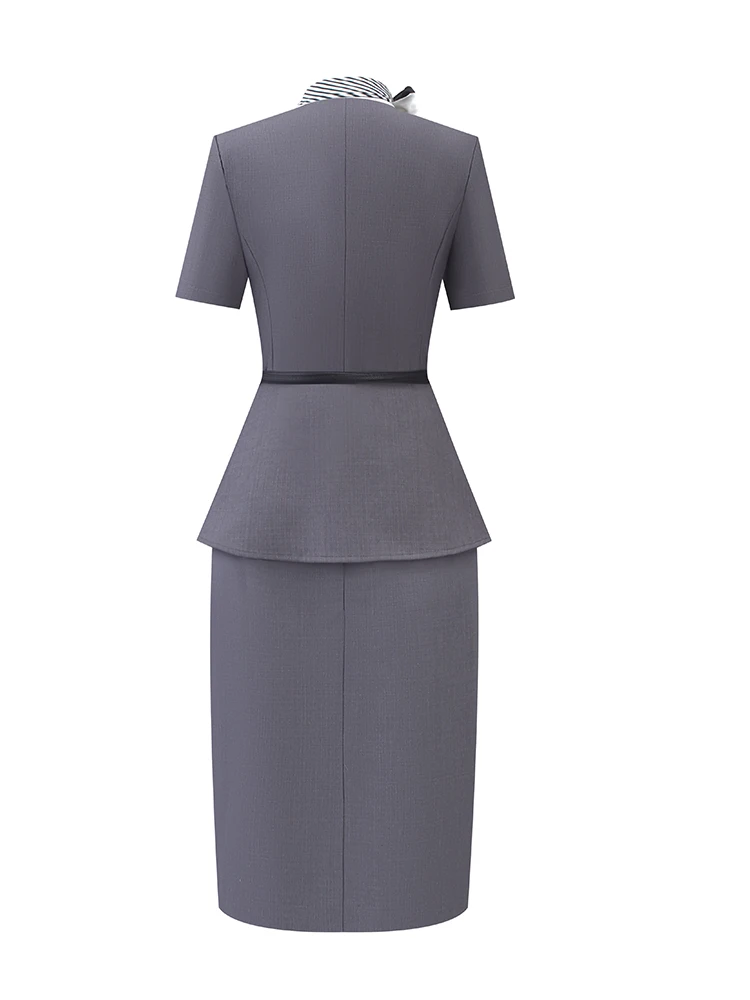 Summer Short Sleeve Professional Suit Women's Commute Elegance Grey Waist-Cinching Formal High-End Hotel Front Desk Workwear OL