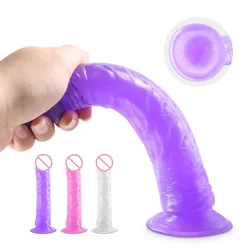 Gerçekçi yapay Penis kadın yumuşak jöle vantuz Penis Anal Butt Plug kristal yapay Penis seks oyuncak No vibratör kadın erotik seks oyuncakları