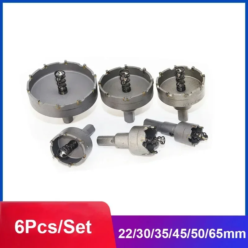 

6Pcs/Set Carbide Tipped Saw Drill Bit Set 22mm/30mm/35mm/45mm/50mm/65mm Carbide Tip Hole Saw Cutter Head Tool For Wood/Metal