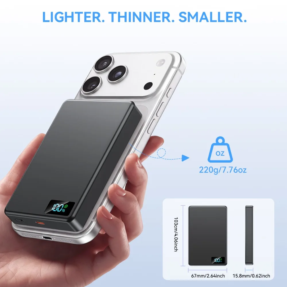 Semi‑Solid 10000mAh Magnetic Wireless Power Bank Aluminum Alloy Shell Digital Display PD20W Fast Charging 3‑in‑1 Mobile Battery