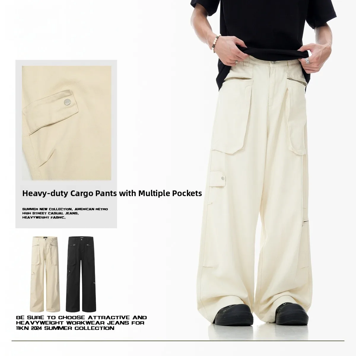 

Американские рабочие брюки в стиле ретро с большими карманами, прямые, свободного кроя, мужские и женские, новые, в уличном стиле, длинные брюки