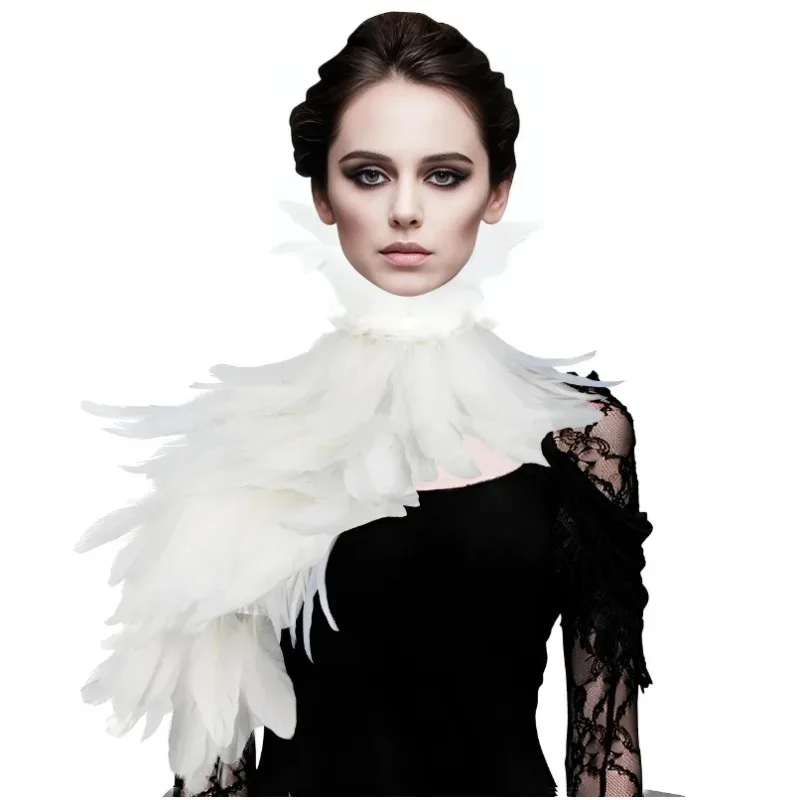 Capa de plumas blancas, chal, disfraz, cuello de bruja negra, cuello de cuervo para adultos, alas de cisne, accesorios para fiesta Rave