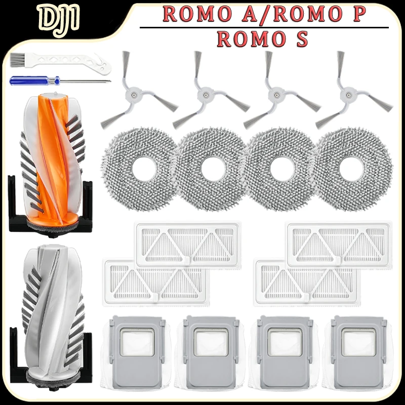 Replacement Parts Kit For DJI ROMO A/ROMO P/ROMO S Robot Vacuum Accessories,Main brush,HEPA filter,Mop Pad,Side brush,Dust bags