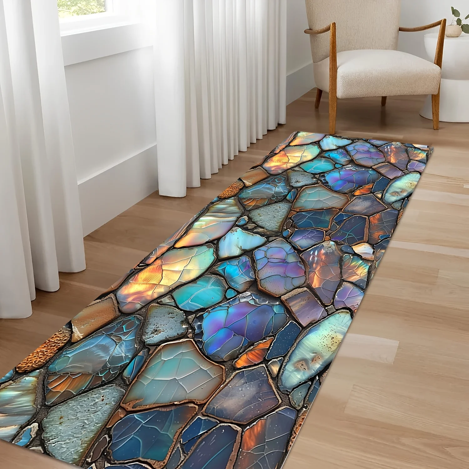Luxury Stained Glass Kitchen Mat Iridescent Agate Runner Rug Modern Holographic Hallway Entrance Bedside Floor Carpet Decor