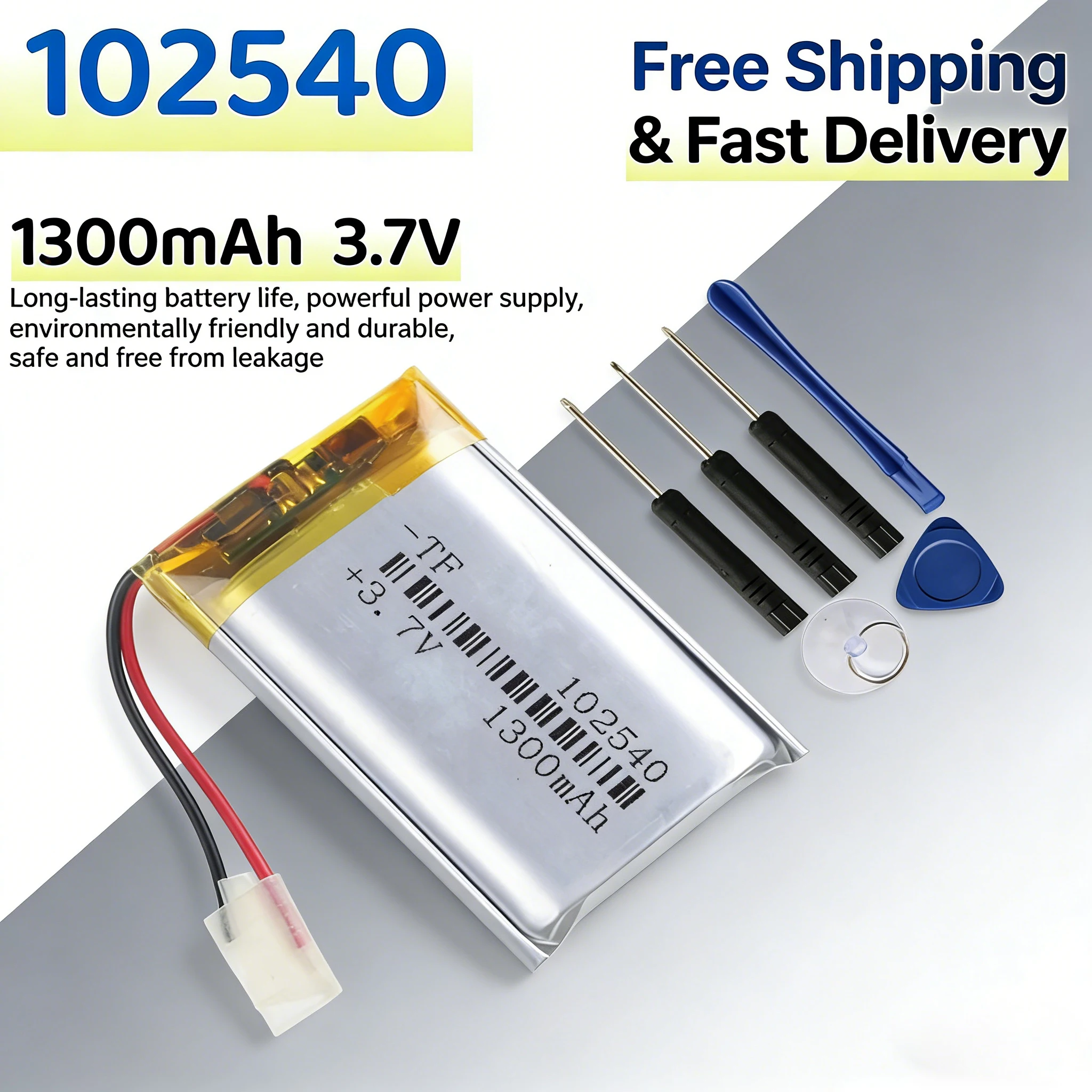 

3.7V 1300mAh 102540 LiPo Rechargeable Battery Lithium Polymer Cell for GPS Power Bank Smart Toy Bluetooth Speaker