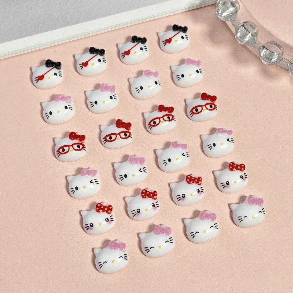 50Pcs Sanrioed Eyeglasses Hellos Kittys Color Nail Accessorie Diy Resin Mixing Charms Bowknot Jewelry Supplies Girls Gift