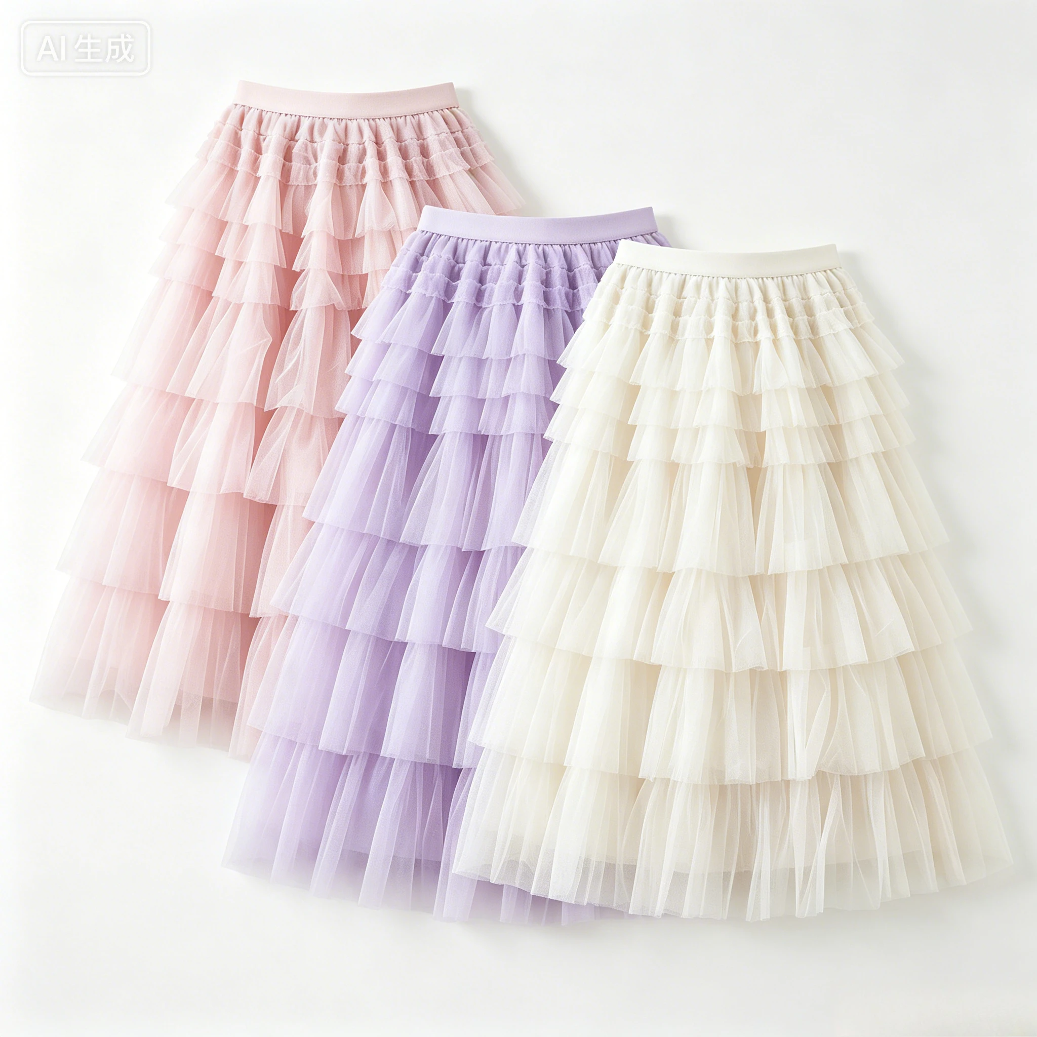 Girls Tiered Tulle Maxi Skirt Elastic Waist Multi Layer Ruffle Cake Skirt Pastel Color Princess Style for Kids Party Daily Wear