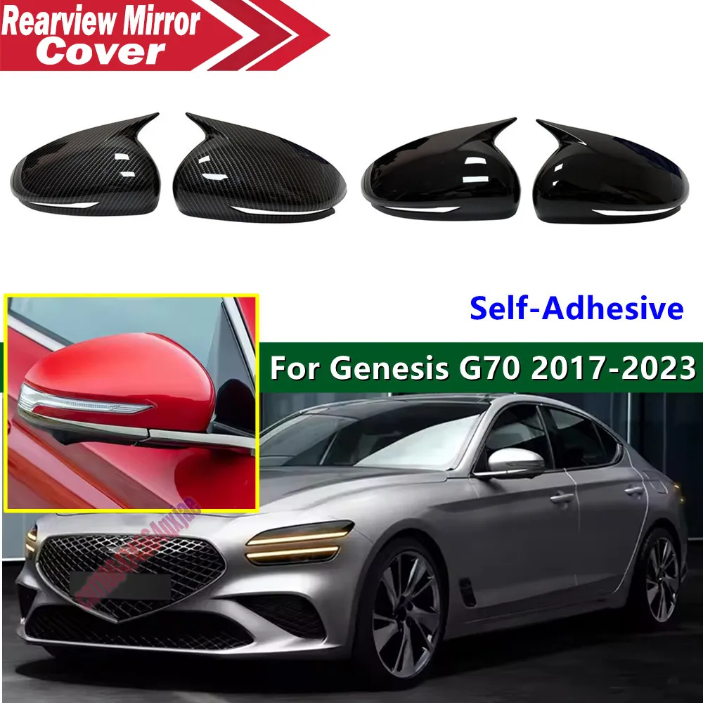 For Genesis G70 2017 2018 2019 2020 2021 2022 2023 Rearview Side Mirror Cover Wing Cap Exterior Door Trim Adhesive Sticker