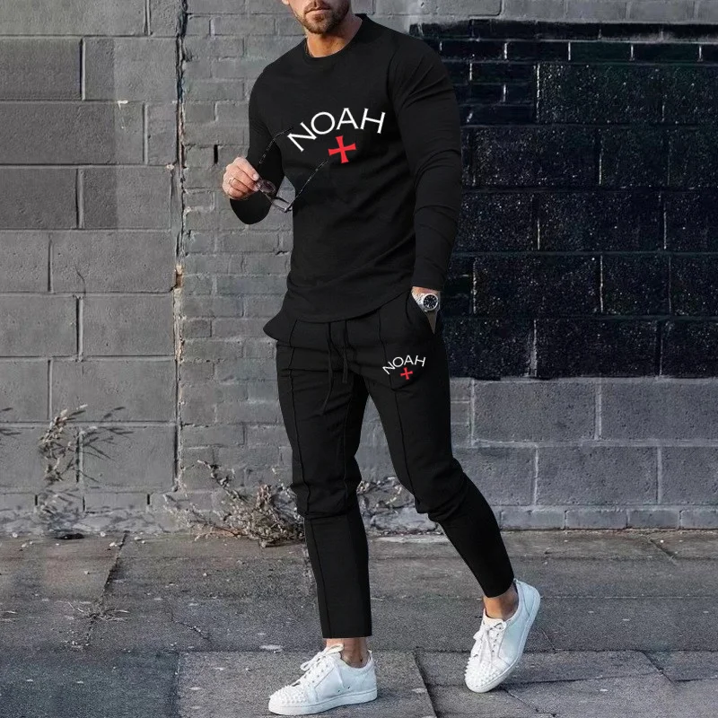 Men Tracksuit Suit Fashion Long Sleeve Tshirt Trousers 2 Piece Set Print Designer Sweatshirt Mens Casual Round Neck Streetwear