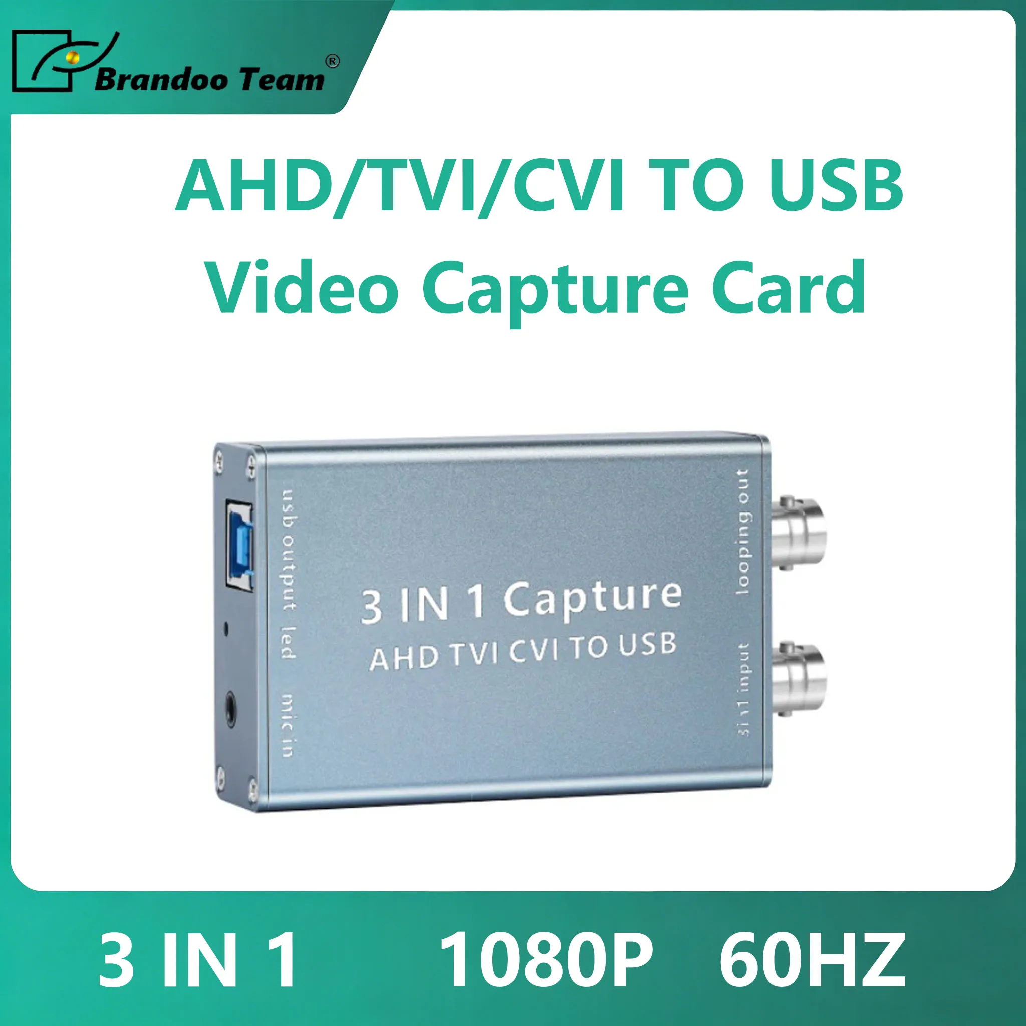 

AHD to USB Video Capture Card 3 in 1 AHD CVI TVI Analog Signal to Digital USB 2MP 1080P 60HZ Video Capture Card
