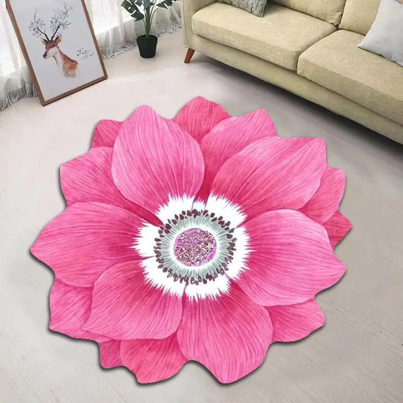 Classic Crystal Velvet Pastoral Flower Rug 60x60cm Non-Slip Baby Crawling Mat Lotus Floral Floor Cushion for Living Room Bedside