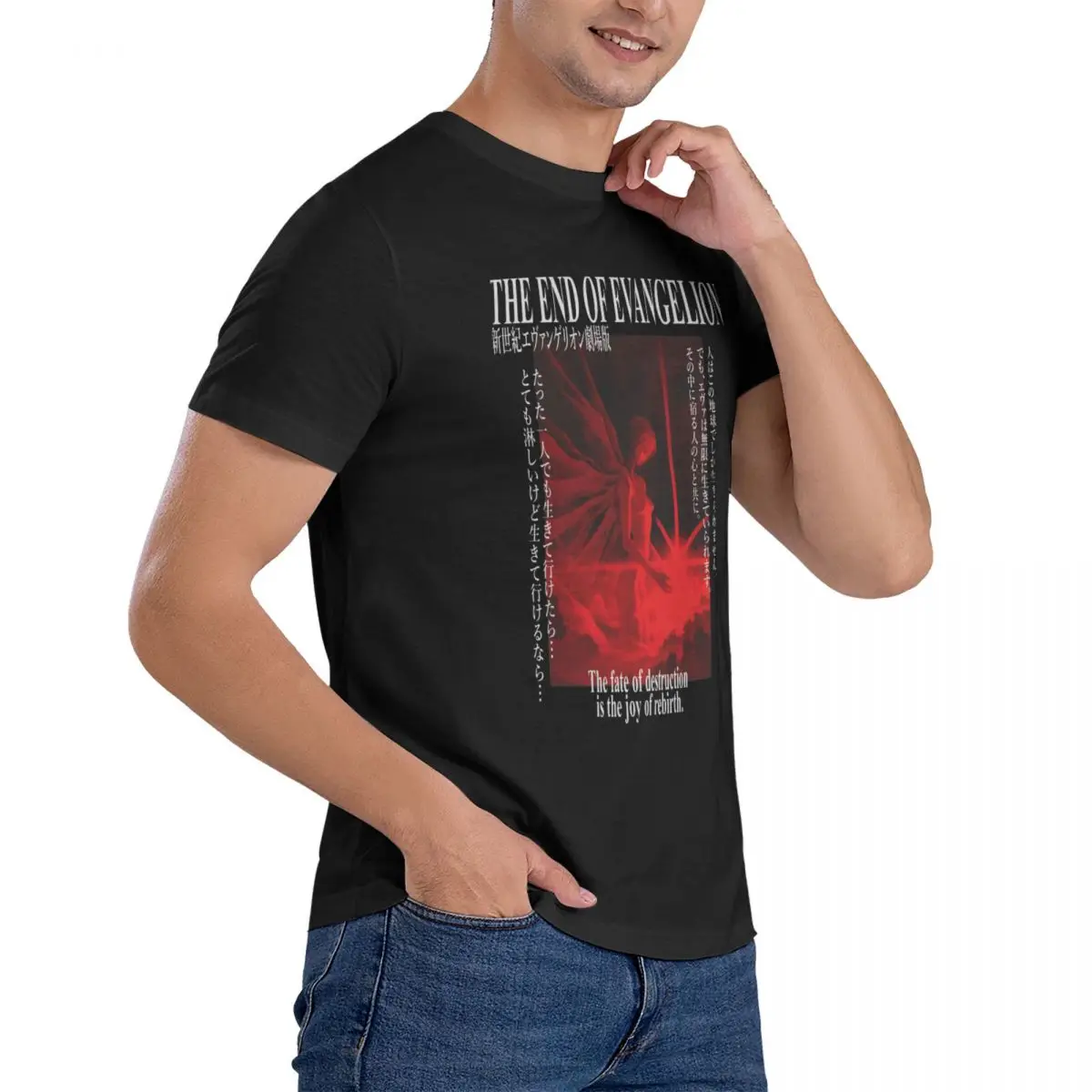 Camiseta de pescoço de néon masculina, Gênesis, Evangelions, Camiseta vintage, manga curta, roupa de algodão verão