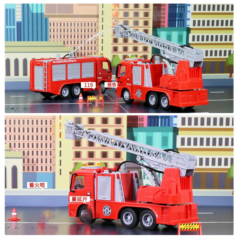 Oversized children\'s firefighter toy car fire truck can spray water large boy rescue car baby ladder car