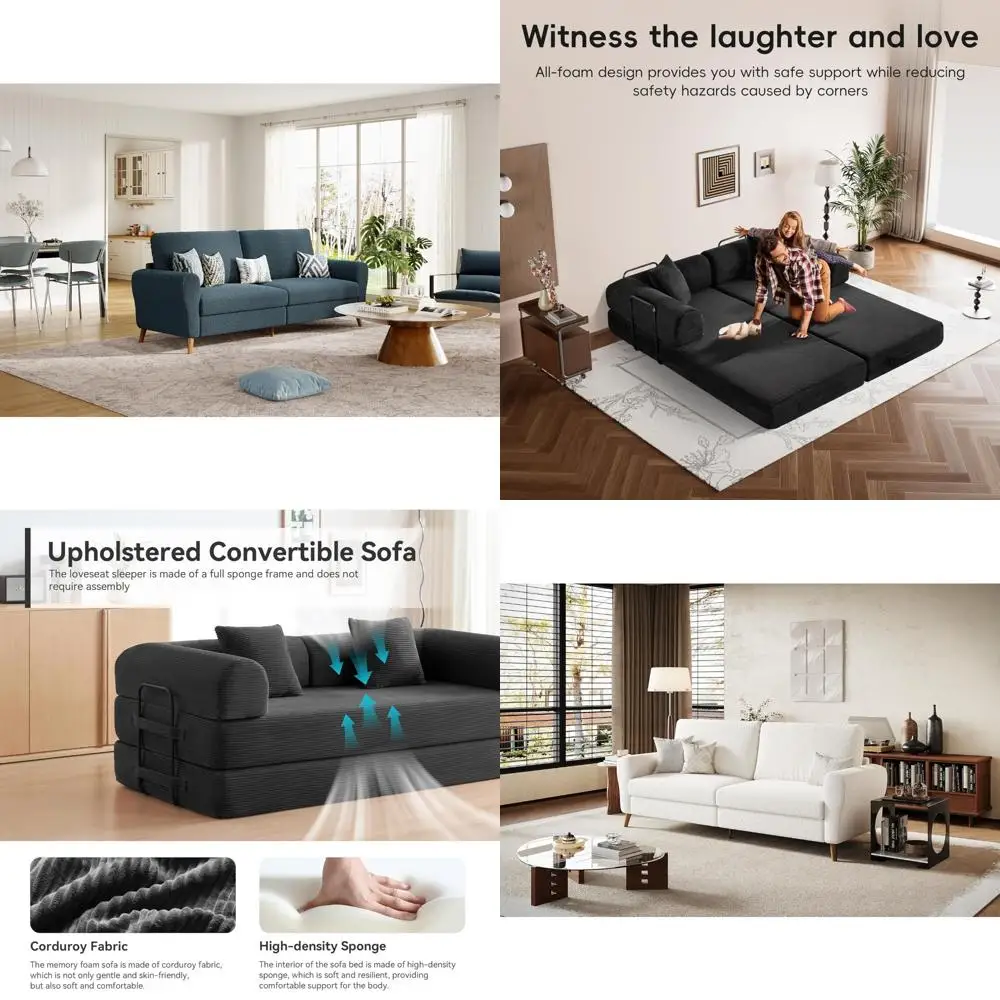 أريكة حديثة ذات 3 مقاعد للمساحات الصغيرة مع مقاعد عميقة ومساند للذراعين واسعة وأرجل خشبية