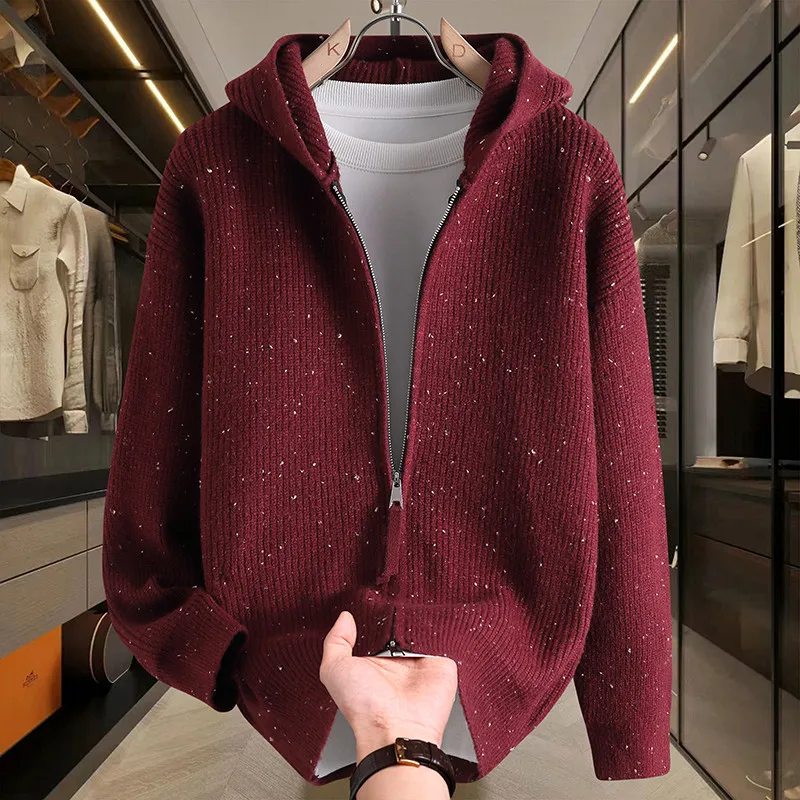 

Новая мужская вязаная толстовка-кардиган 2025 года, повседневная, с длинными рукавами, на молнии, комфортная, теплая, молодежная, зимняя, модная верхняя одежда