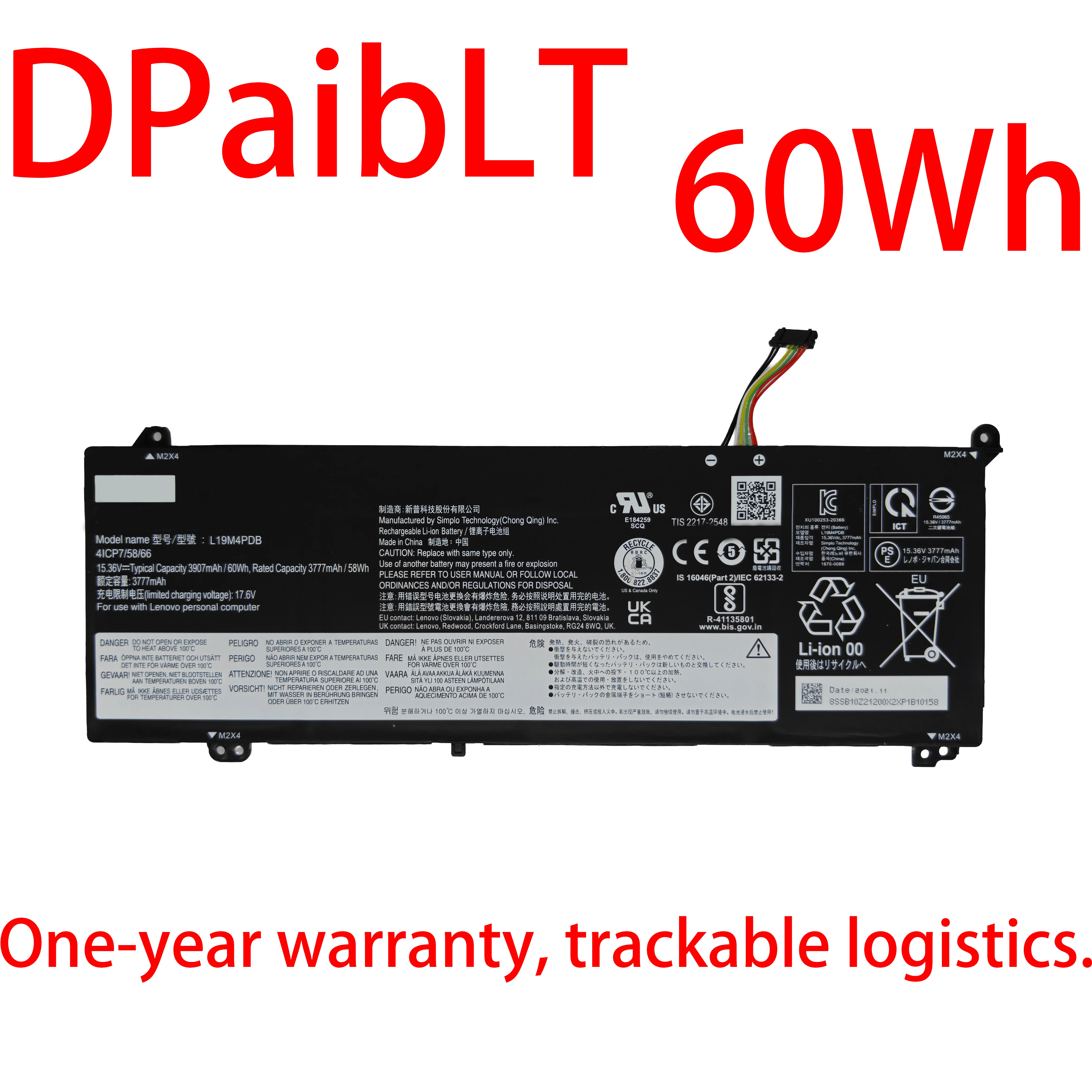 

DPaibLT NEW 60Wh 15.36V 3907mAh L19M4PDB L19C4PDB LAPTOP BATTERY For Lenovo ThinkBook 14s Yoga ITL-20WE series