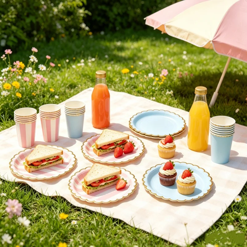 Einweg-Party-Pappteller und -Becher, Geburtstagsdekoration, Bunte Geschirrsets für Babyparty, Hochzeit, Camping und Picknick – Detail 2