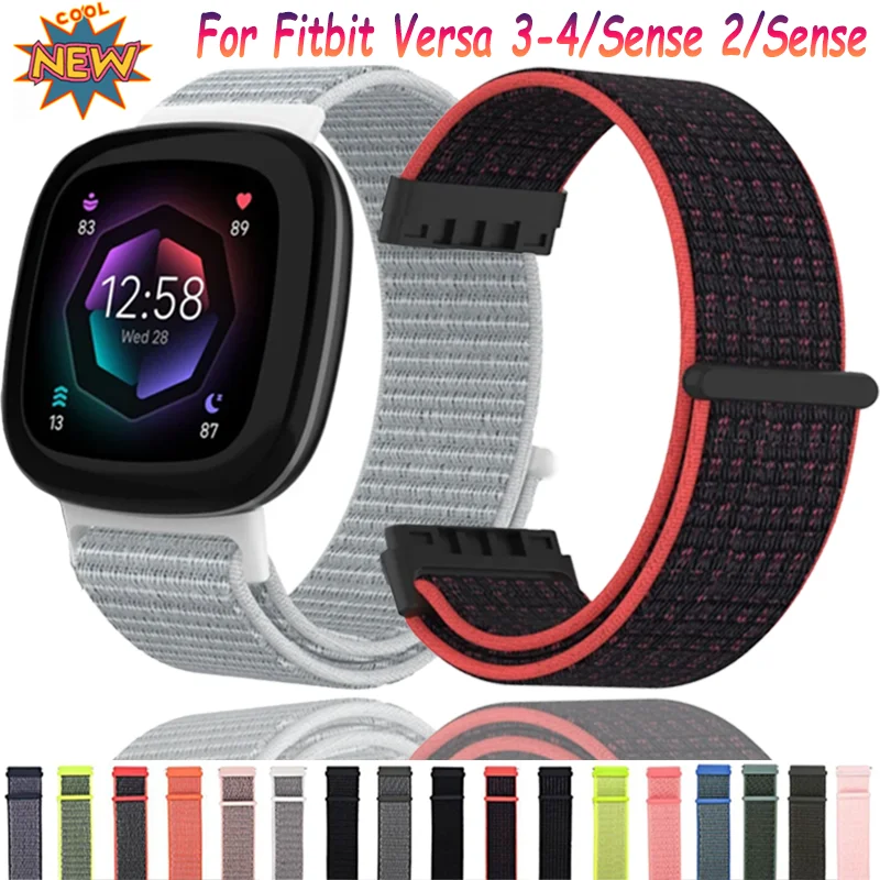 Nylon-Schlaufenband für Fitbit Versa 4/3, sportlich, atmungsaktiv, bequem, verstellbares Armband, Fitbit Sense 2/Sense Correa-Zubehör