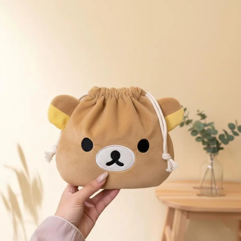 

Cute Rilakkuma Plush Drawstring Bag Large Capacity Kawaii Storage Pouch For Cosmetic Camera Travel Daily Organizer Bag Unisex