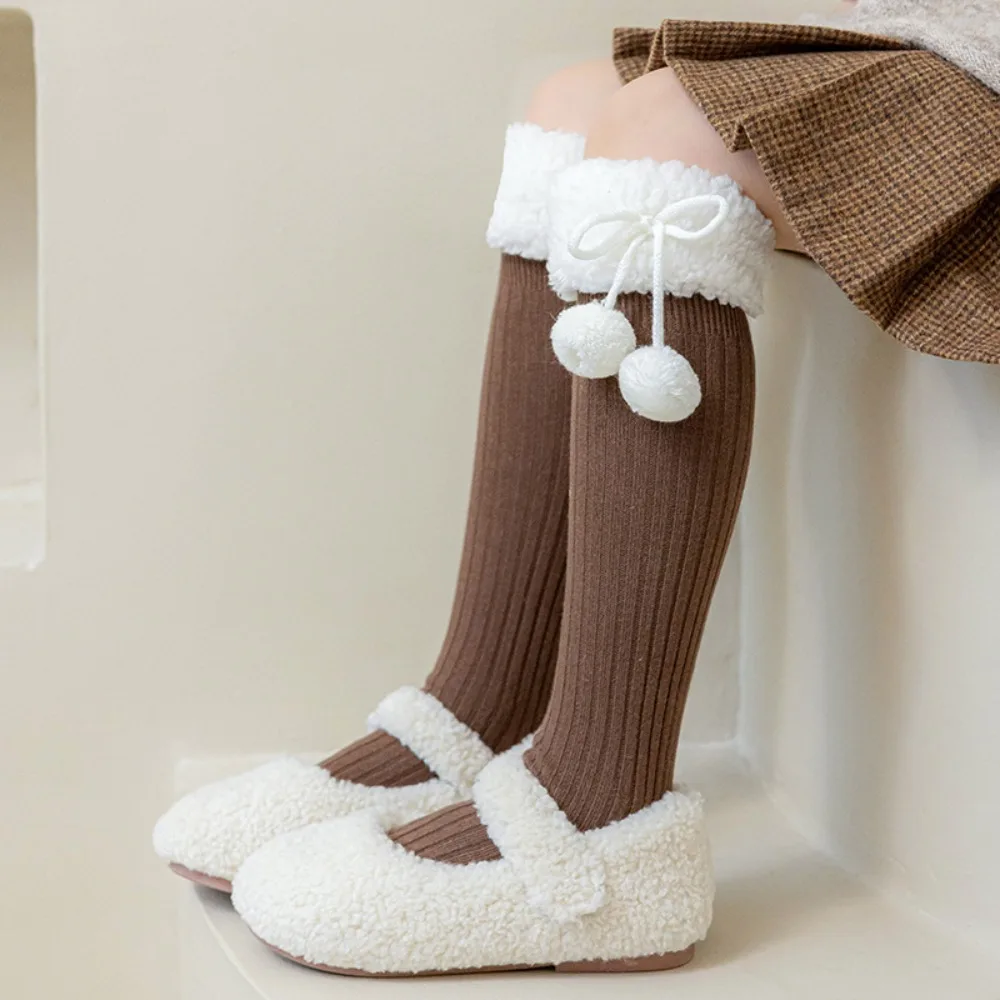

Harajuku Long Tube Sock Lamb Wool Stocking Cotton Autumn&Winter Plush Hosiery Cloth Accessories Korean Style Bow Socks Kid