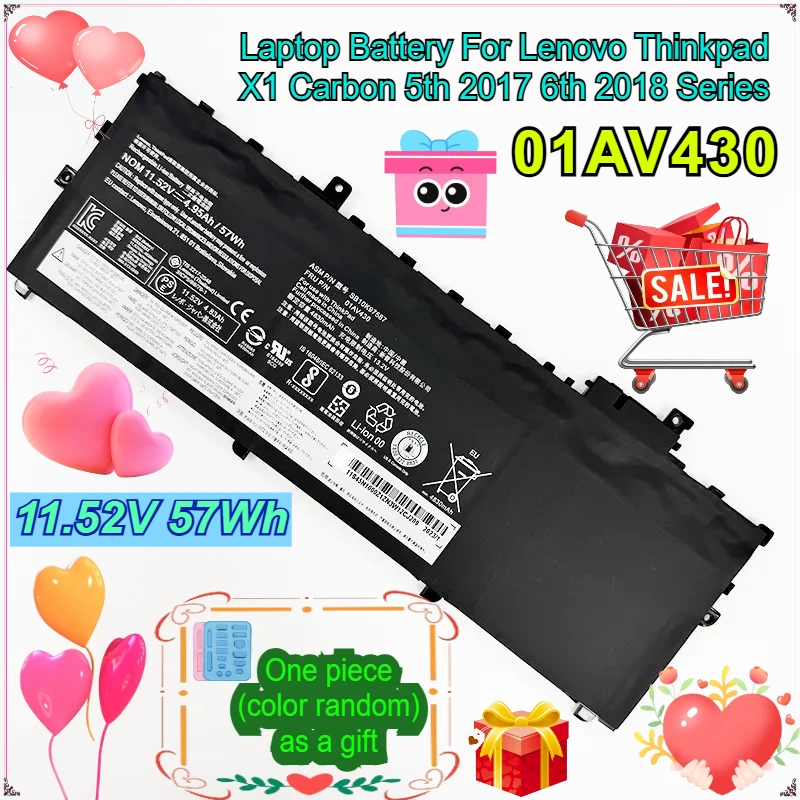 

Аккумулятор для ноутбука 01AV430 для Lenovo Thinkpad X1 Carbon 5th 2017 6th 2018 Series 01AV429 SB10K97586 01AV431 01AV494 SB10K97587