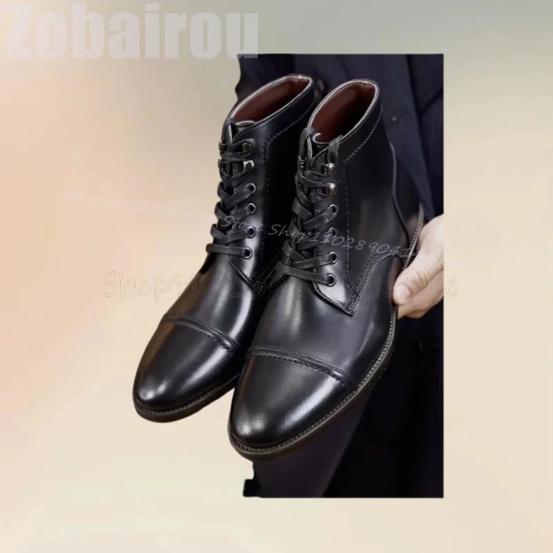 Gradient Color Sewing Design Cross Tied Ankle Boots Fashion Lace Up Men Boots Luxury Handmade Party Feast Office Men Dress Shoes