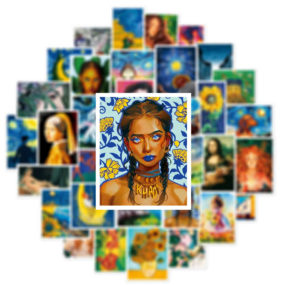 50PCS Europe and The United States Art Oil Painting Graffiti Waterproof Stickers Creative Personality Decoration Decals Toys