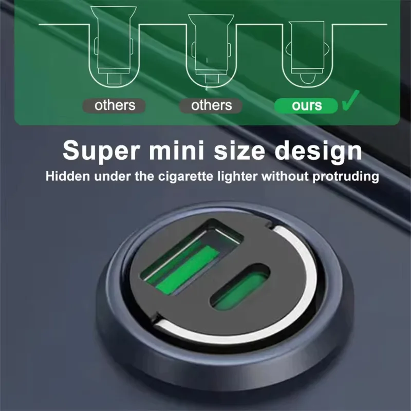 Mini cargador de coche con anillo de tracción, 100W PD30W QC3.0, carga rápida, adaptador de cargador de teléfono USB C para iPhone, Xiaomi, Samsung, Huawei