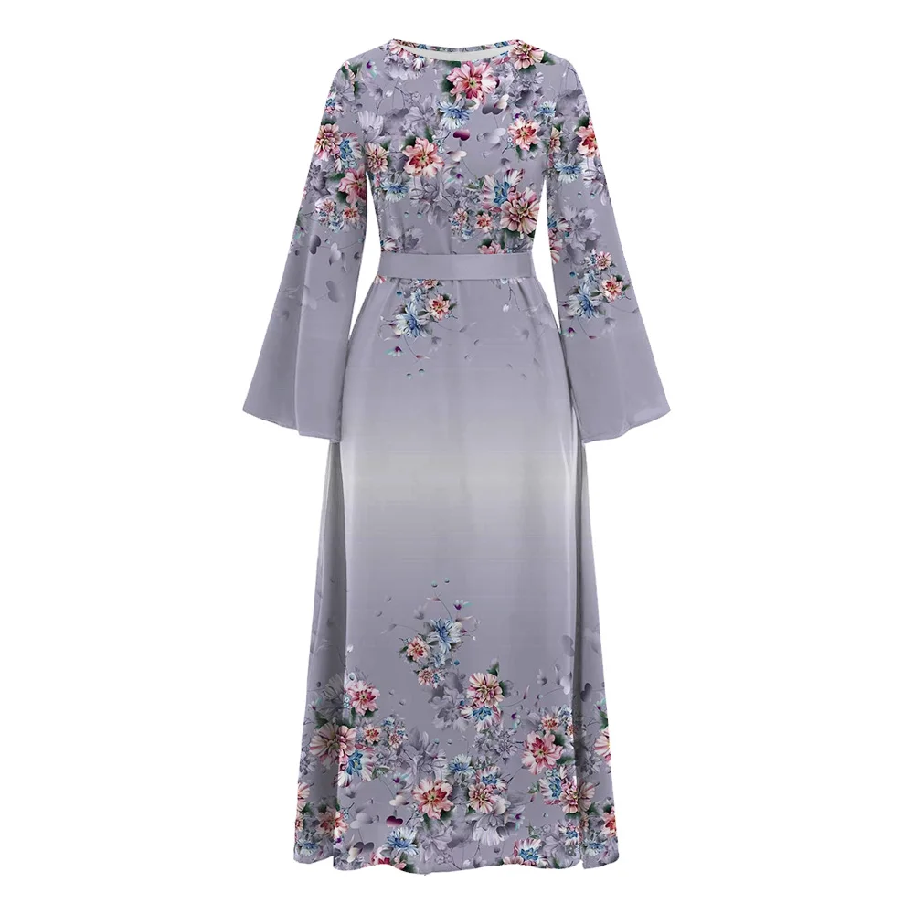 Demure Muslim Abaya For Female Dubai Turkey Luxury Caftan Floral Printed Maxi Dress Ramadan Islam Long Sleeve Casual Tunic Robe