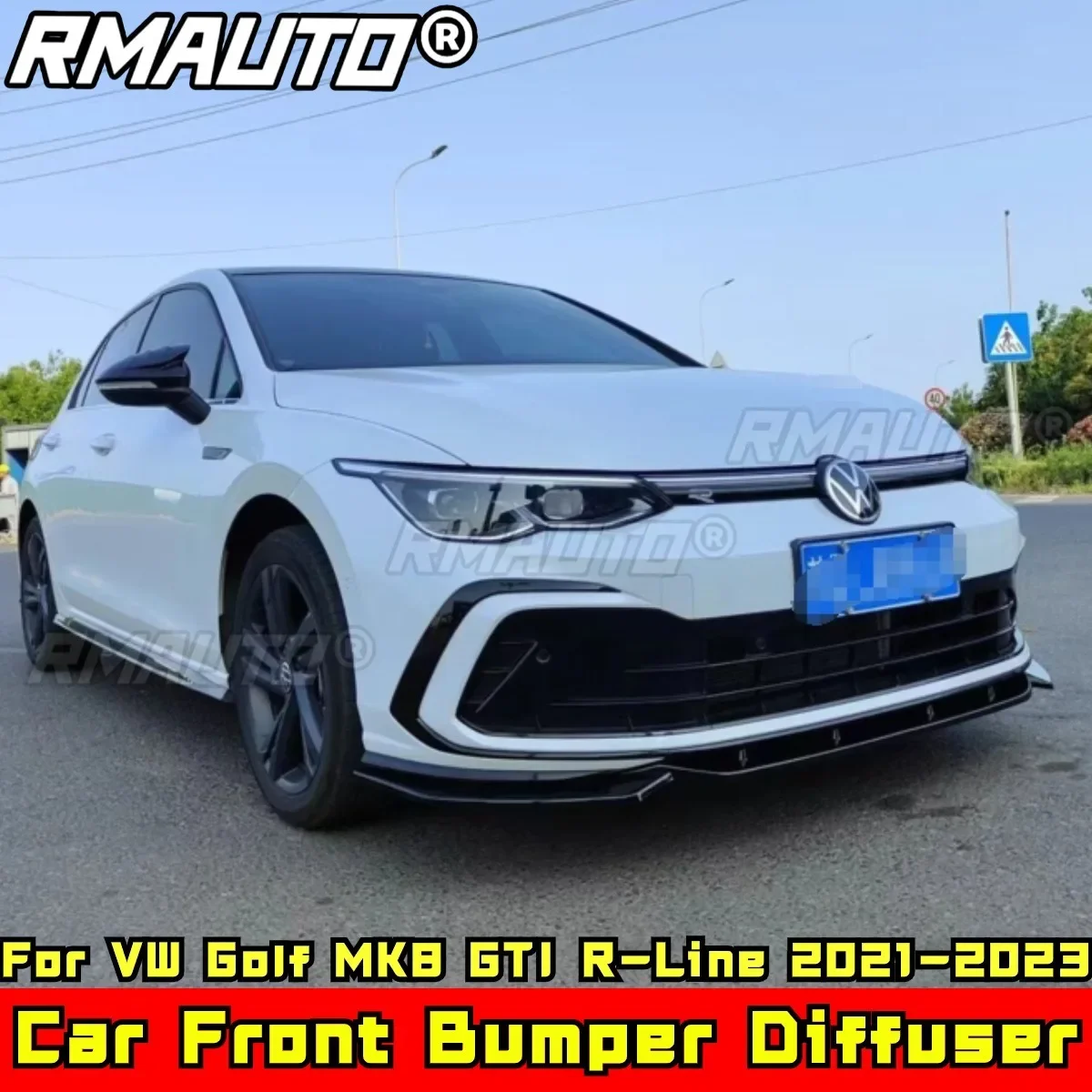 

For VW Golf MK8 GTI R-Line 2021-2023 Body Kit Front Bumper Diffuser Glossy Black Front Bumper Spoiler Guard Car Accessories