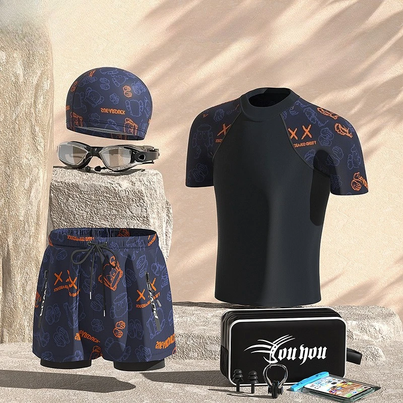 

Купальник мужской профессиональный, большой размер, свободные двухслойные плавки, солнцезащитный крем, горячий источник, мужской комплект купальников для всего тела