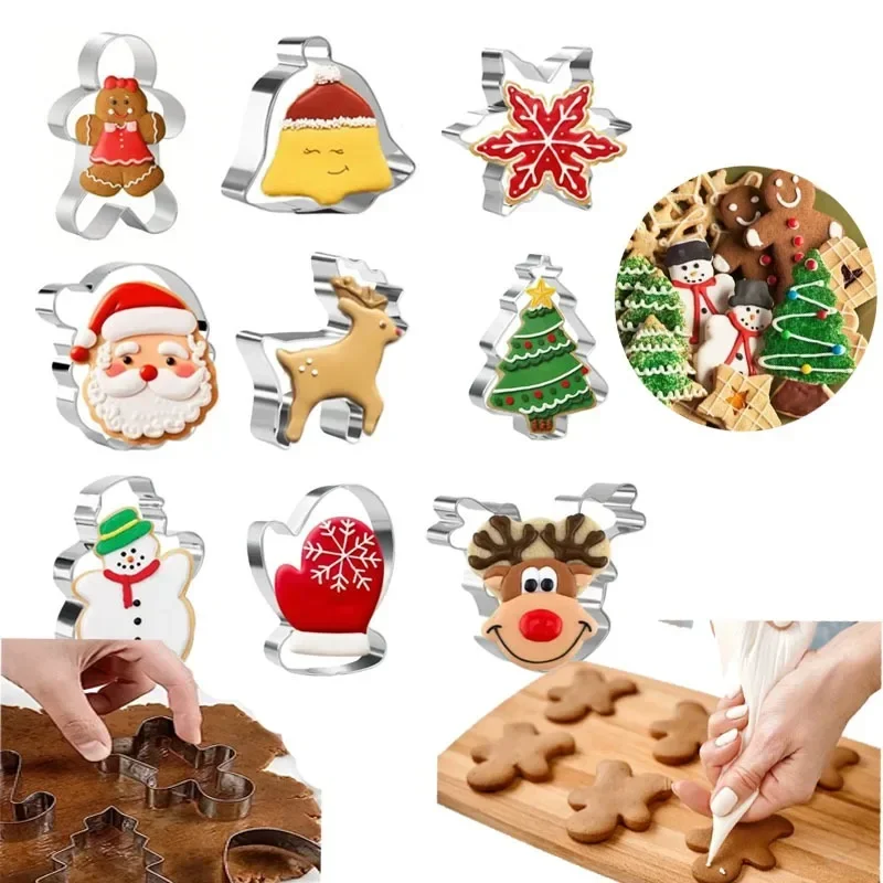 9Pcs Christmas Cookie Cutter Gingerbread Xmas Tree Mold Christmas Cake Decoration Tool Navidad Gift DIY Baking Biscuit Mould