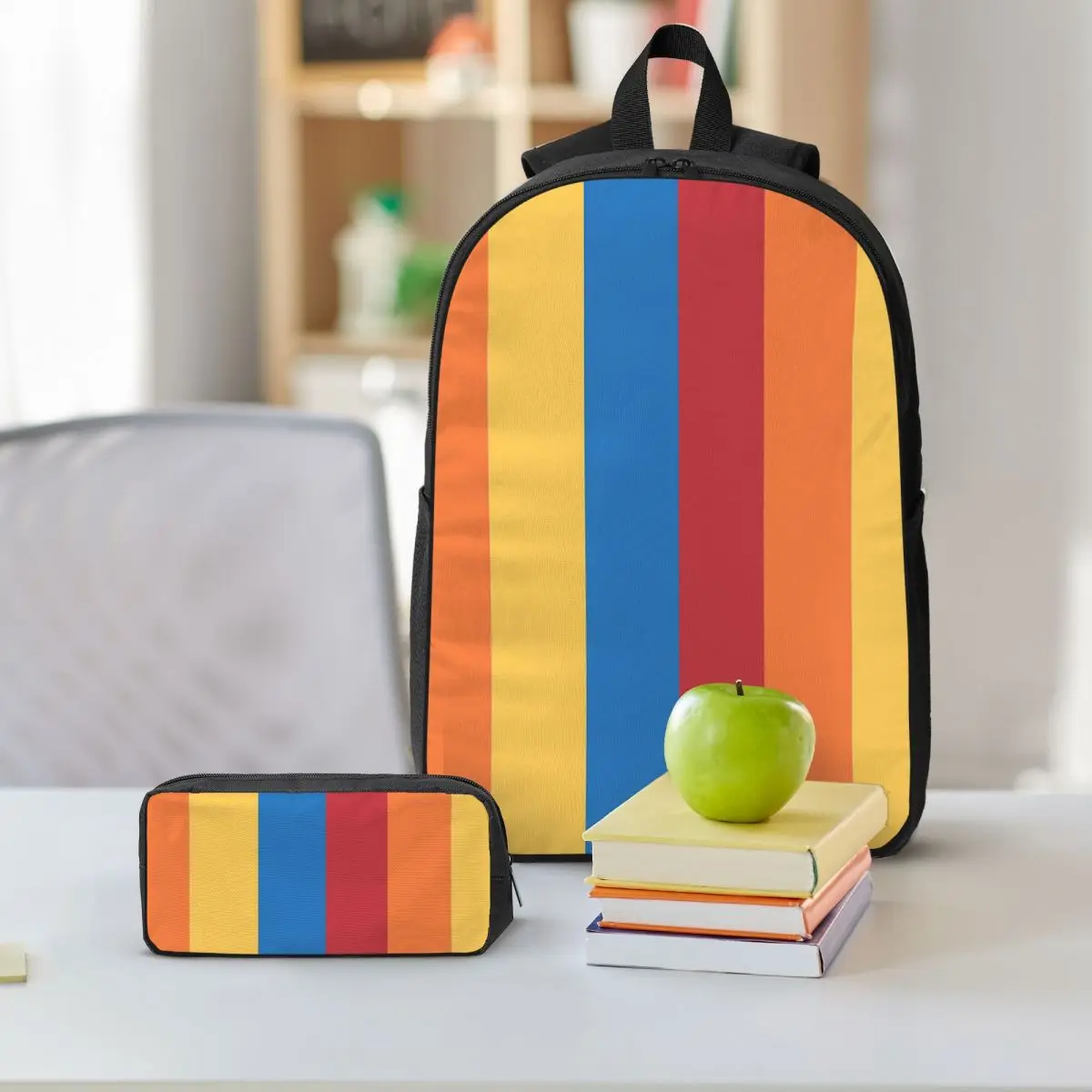 Wally Darling Stripes Backpack Boys Girls BookBag School Bag Shoulder Bags 3ps Insulated Lunch Bag Pencil Case