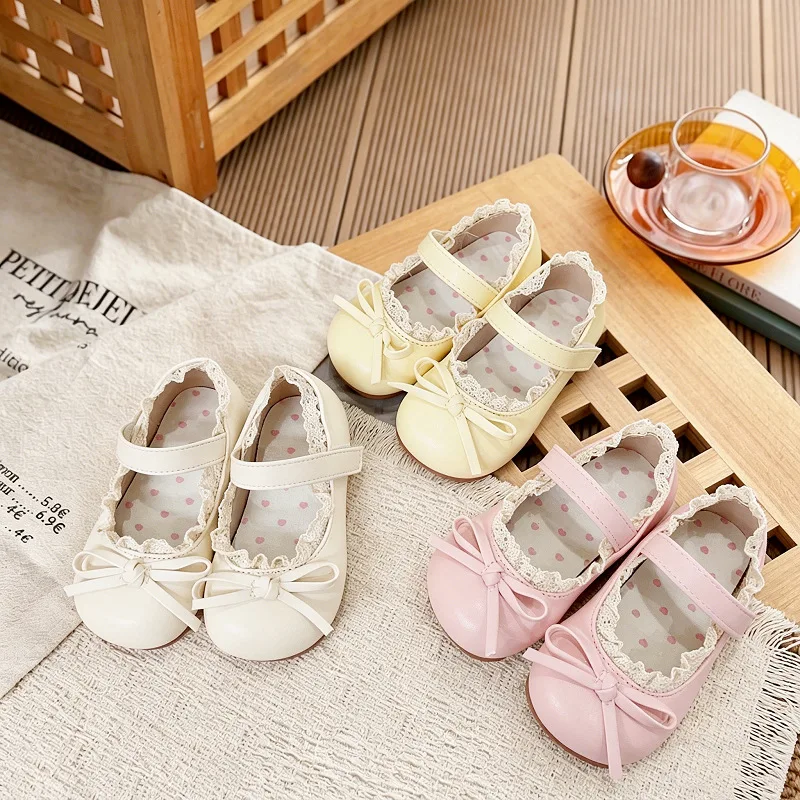 2026 Spring Cute Girls Flats Round Toe Casual Ballet Shoes Comfort Soft Leather Dress Ballerinas Shoes 21-30