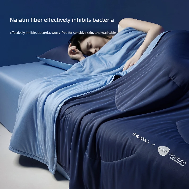 Cooling Summer Quilt, Dual-Temperature Control Air Conditioning Blanket, Antibacterial Ice Silk Comforter, Machine Washable