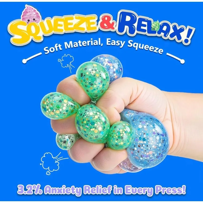 New Funny Stretch Squeeze Fidget Toy Glitter Squishy Poo Novelty Stress Relief Ball Gift for Kids Adults Prank Surprise Party